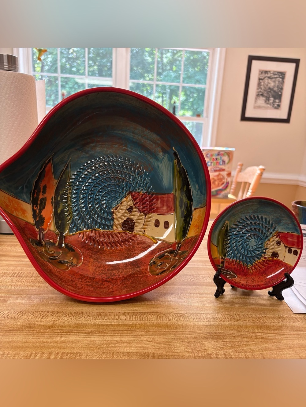 NWT Hand Painted Ceramic grater plate and serving bowl set Spanish art